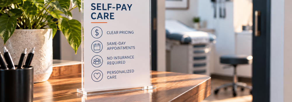 Warm Clinic Reception Self-Pay Care Sign